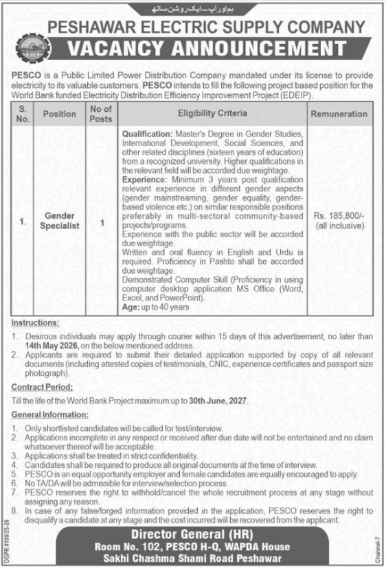 Peshawar Electric Supply Company PESCO Jobs 2026