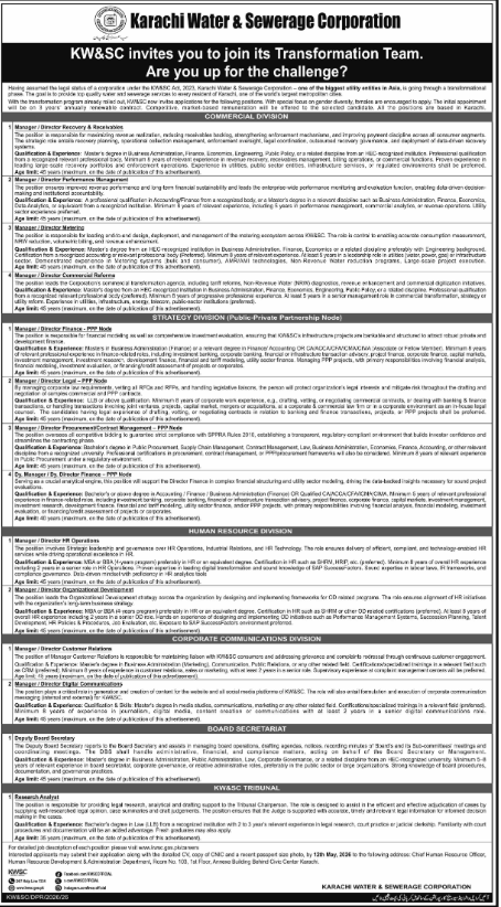 Karachi Water And Sewerage Corporation KWSC Jobs 2026