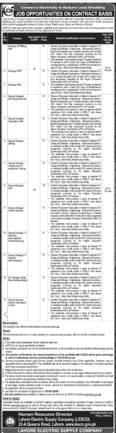 Lahore Electric Supply Company LESCO Jobs 2026