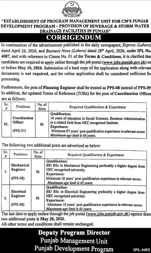 Sewerage And Storm Water Drainage Facilities Punjab Jobs 2026
