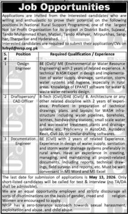 National Rural Support Programme NRSP Hyderabad Jobs 2026
