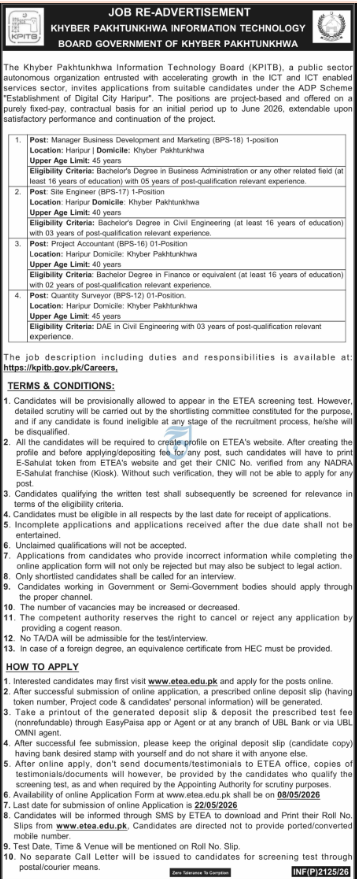 KPITB Khyber Pakhtunkhwa Information Technology Board Jobs 2026