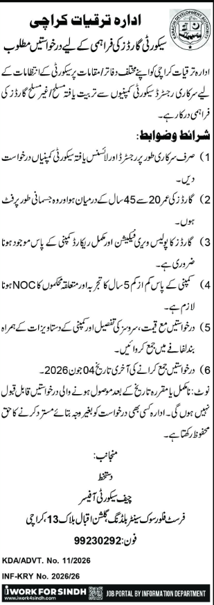 Karachi Development Authority KDA Jobs 2026