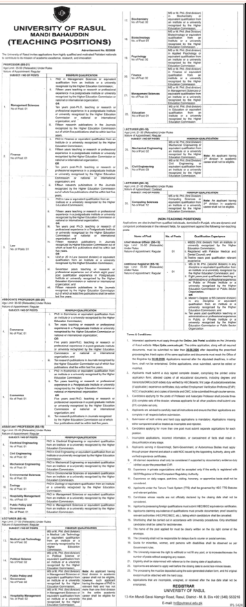 University Of Rasul Mandi Bahauddin Jobs 2026